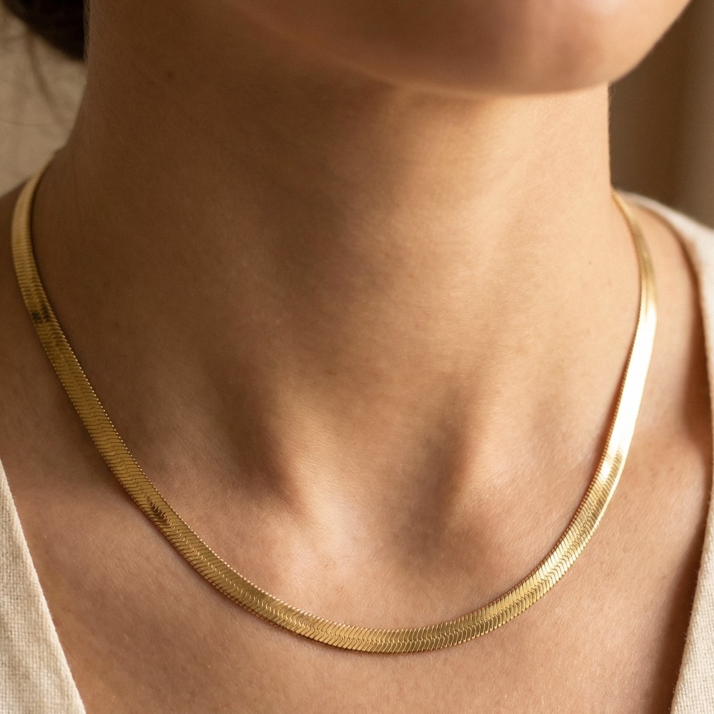 Metallic Herringbone Choker Necklace