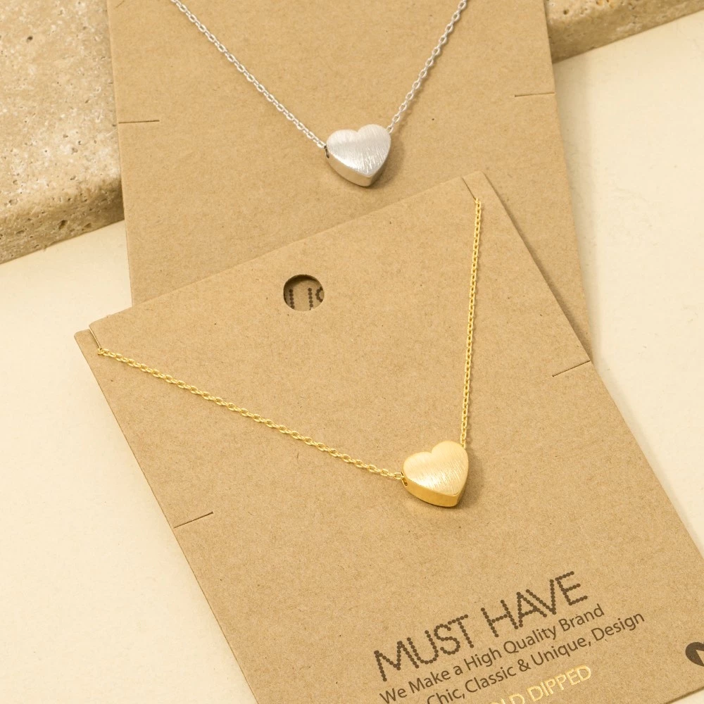 Brushed Gold Dipped Heart Pendant Necklace