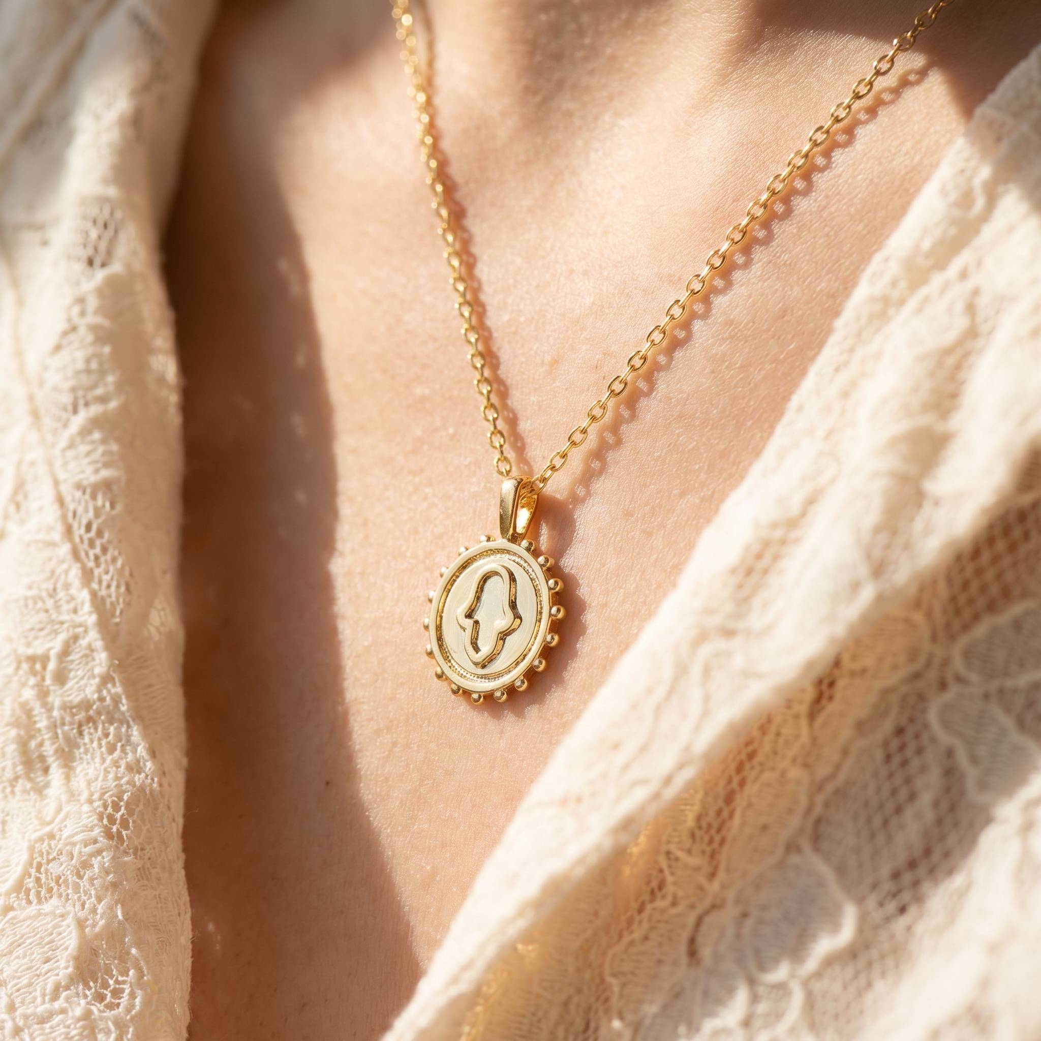 Gold Dipped Hamsa Coin Pendant Necklace