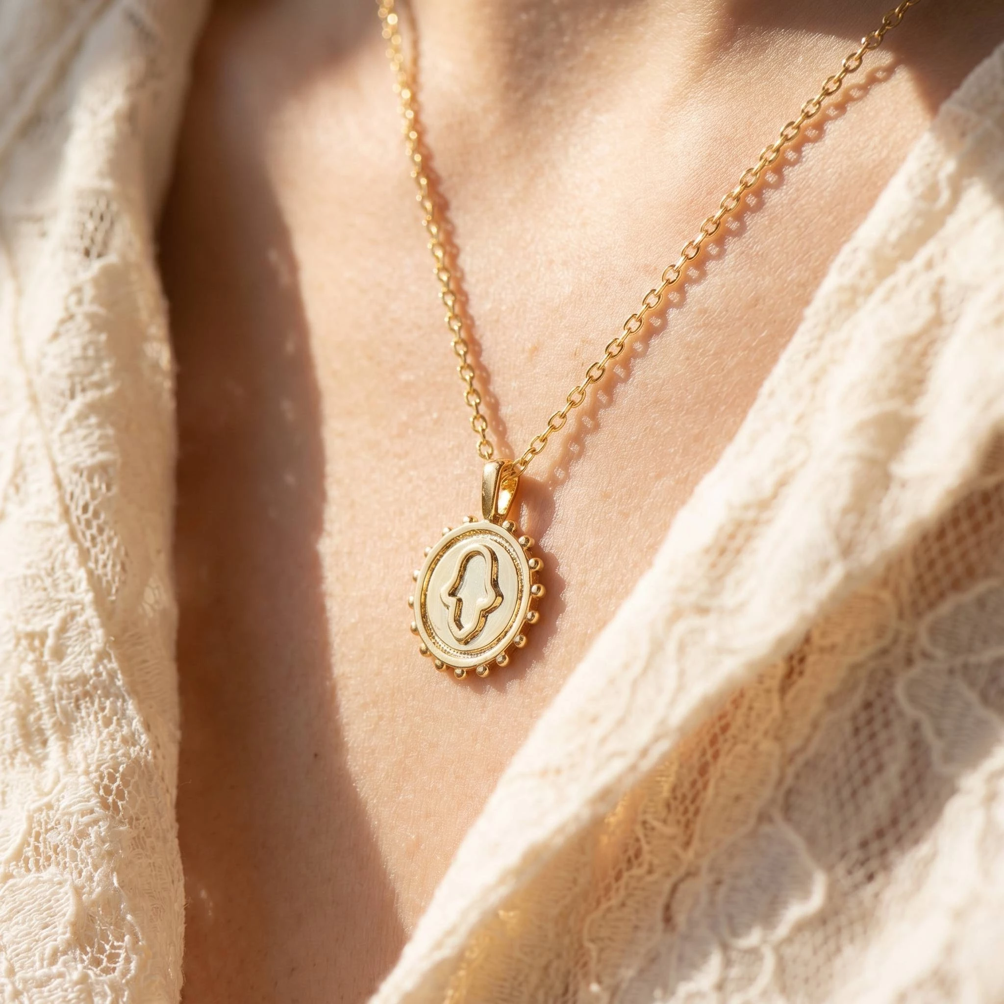 Gold Dipped Hamsa Coin Pendant Necklace