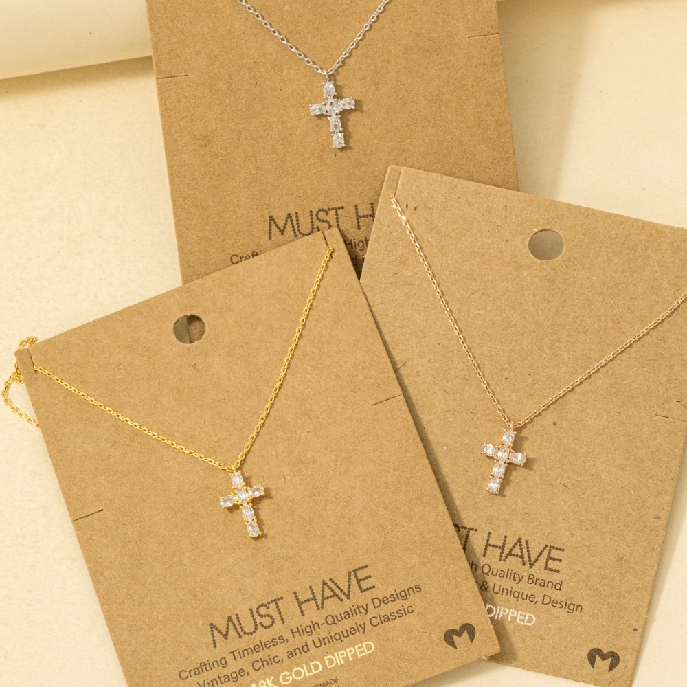 Gold Dipped Cz Cross Pendant Necklace