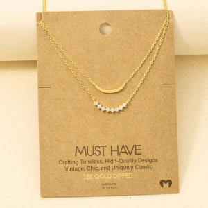 Gold Dipped Layered Rhinestone Curved Bar Necklace