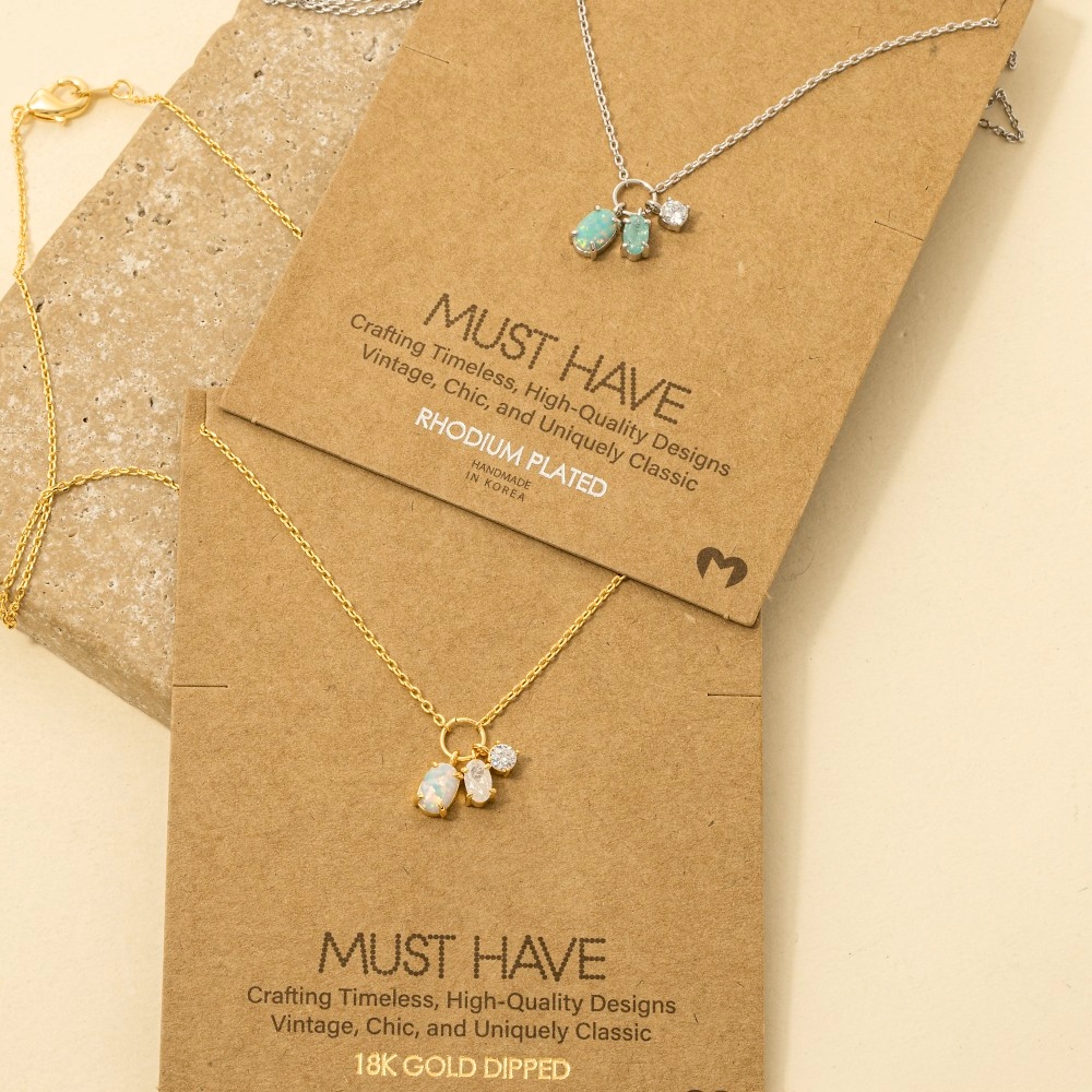 Gold Dipped Dainty Opal Crystal Charm Necklace