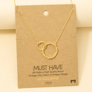 Gold Dipped Double Circle Chain Link Charm Necklace