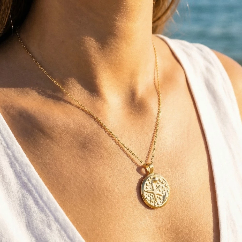 Starfish Coin Disc Pendant Necklace