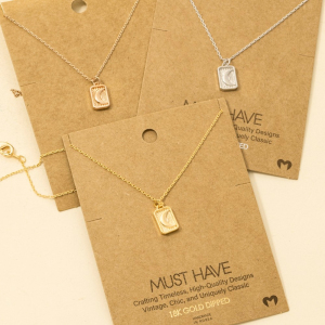 Crescent Moon Rectangle Pendant Necklace