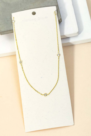Sterling Silver Dainty Studded Station Necklace