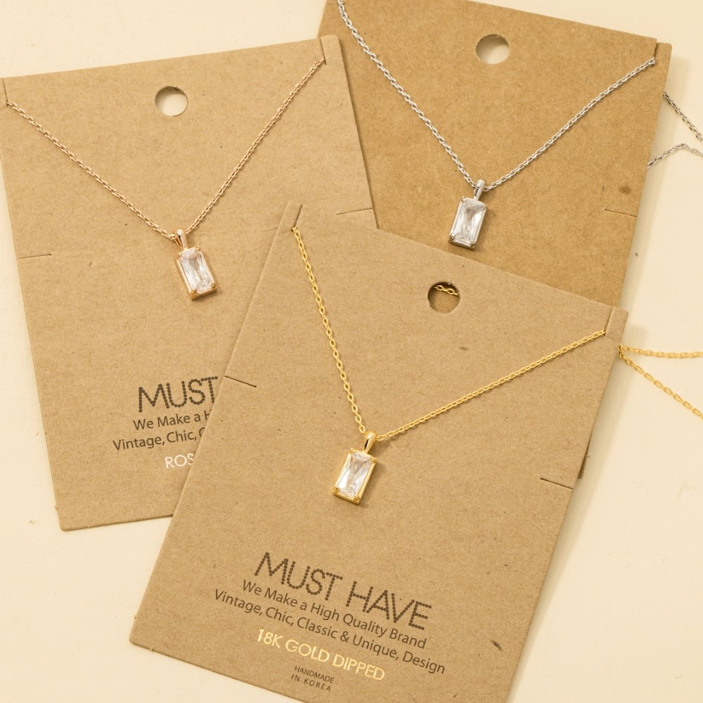 Gold Dipped Baguette Drop Charm Necklace