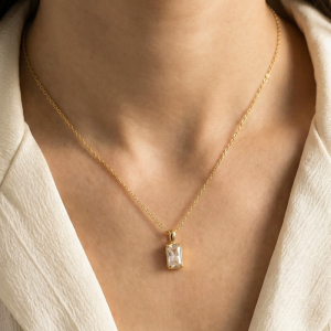 Gold Dipped Baguette Drop Charm Necklace