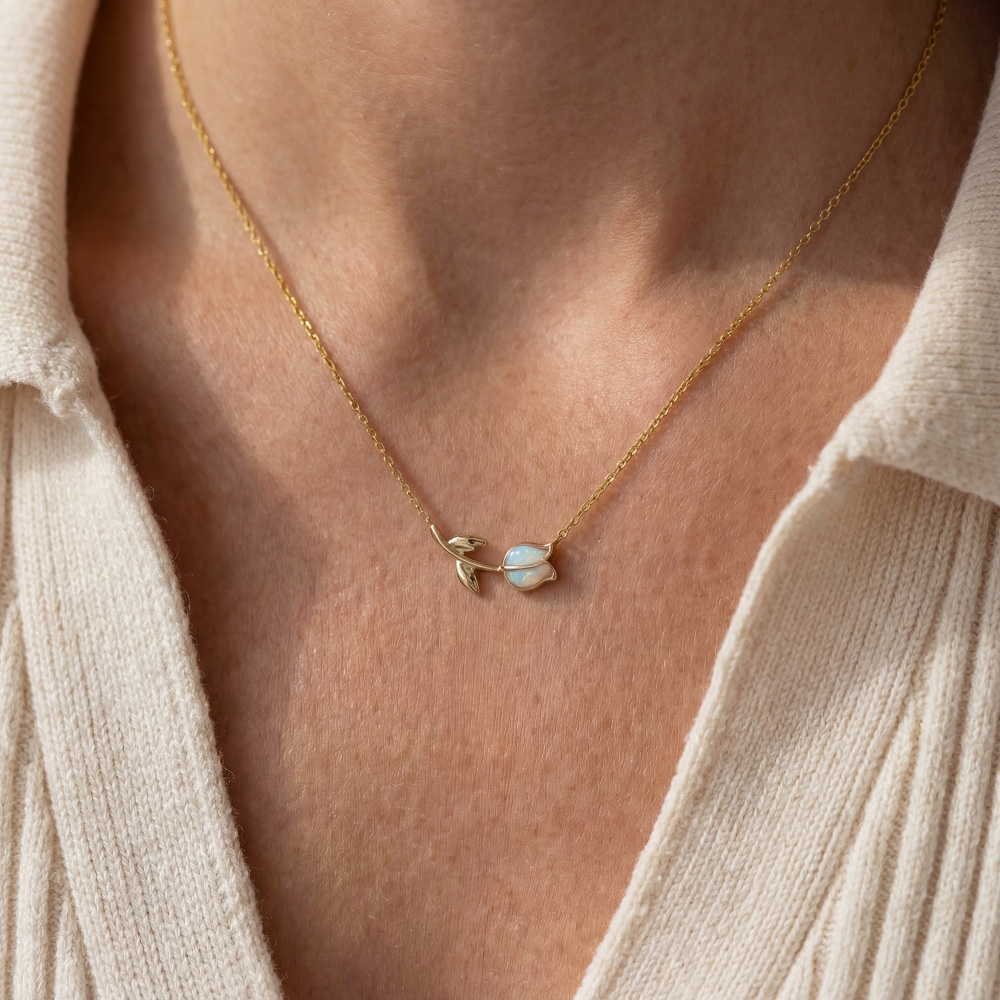 Gold Dipped Dainty Tulip Pendant Necklace