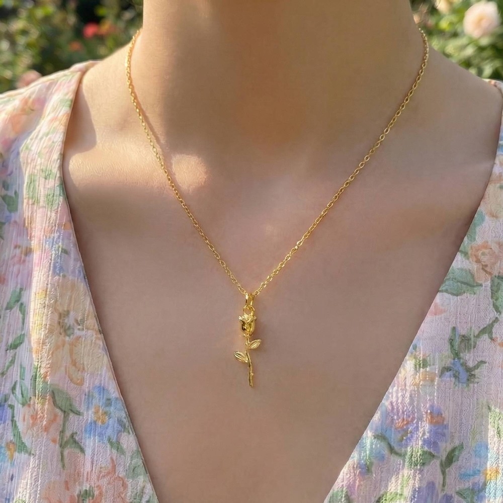 Gold Dipped Rose Pendant Necklace