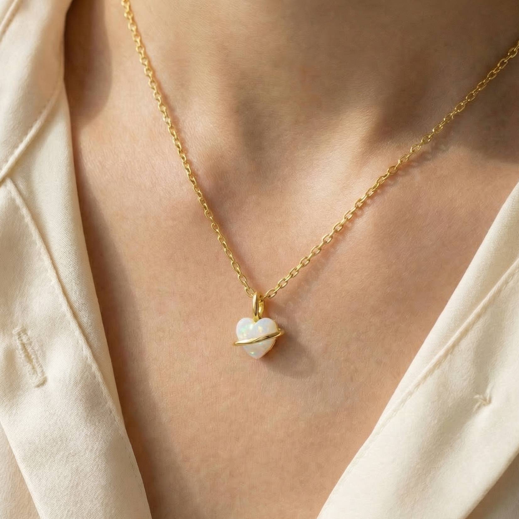 Mini Opal Heart Pendant Necklace