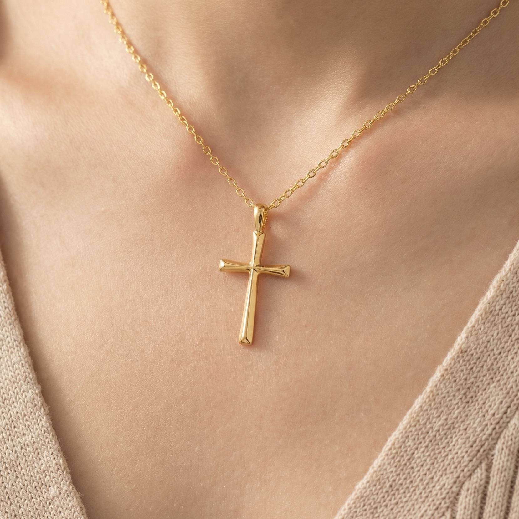 Gold Dipped Dainty Cross Pendant Necklace