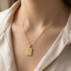 Flower Print Square Pendant Necklace