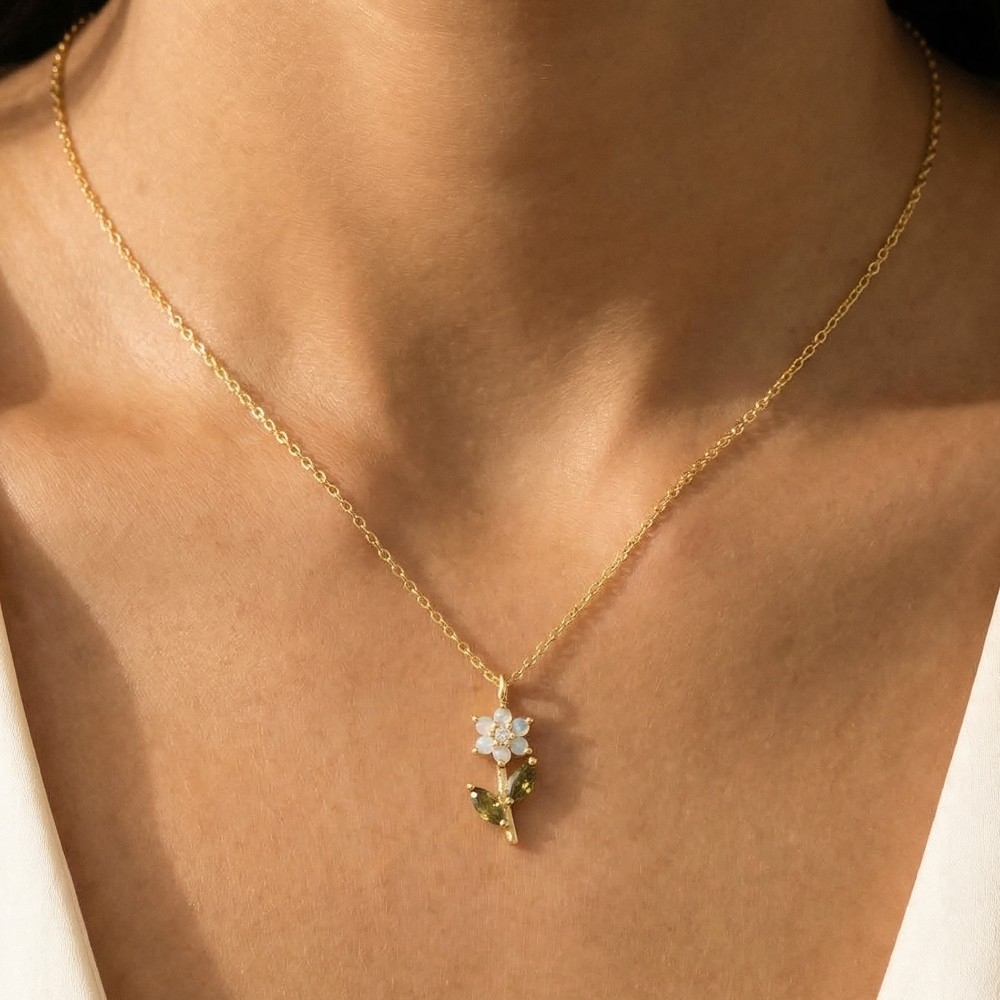 Cz Flower Pendant Necklace