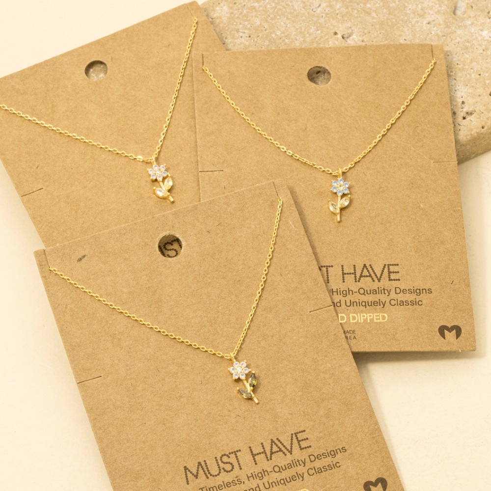 Gold Dipped Cz Flower Pendant Necklace