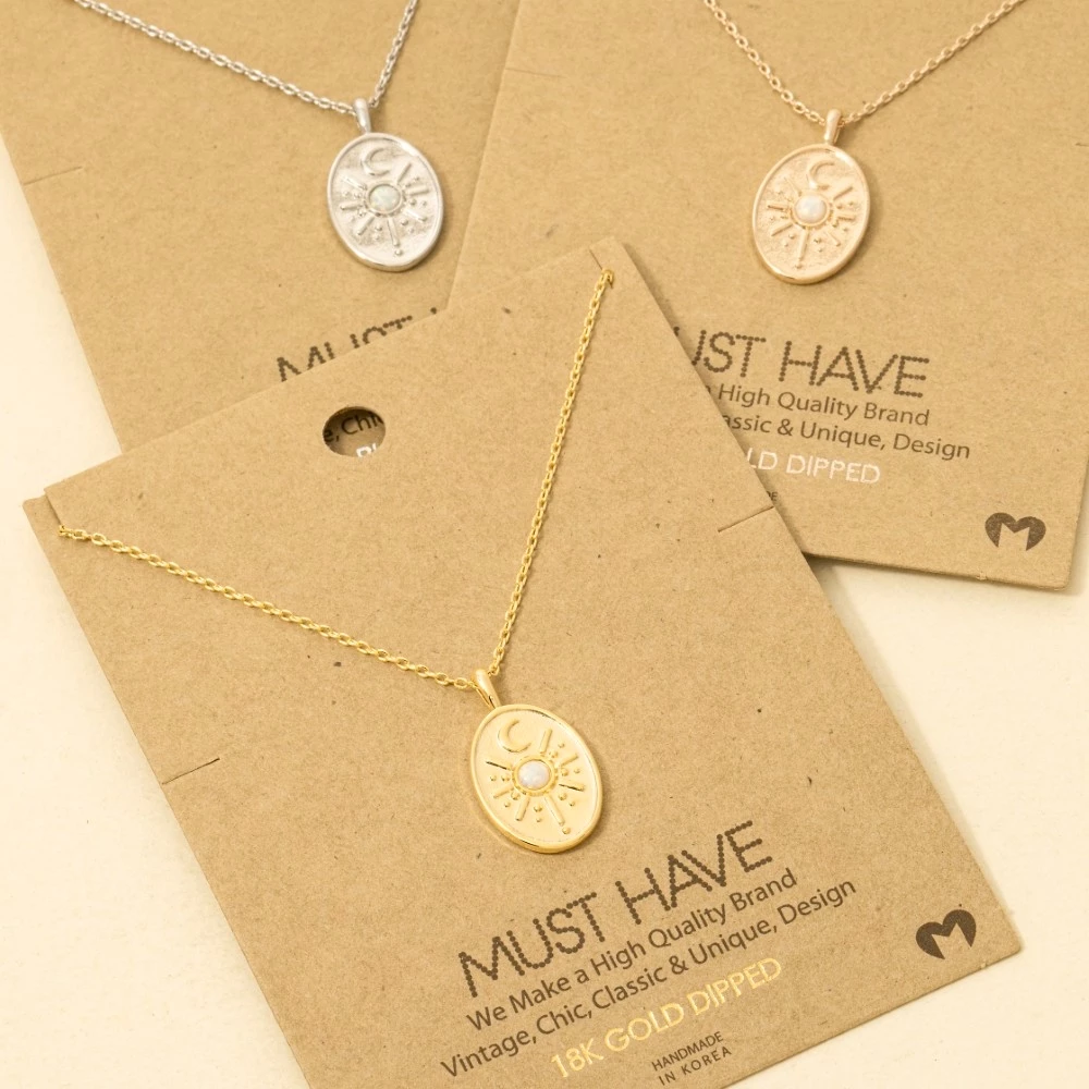 Oval Moon Disc Pendant Necklace