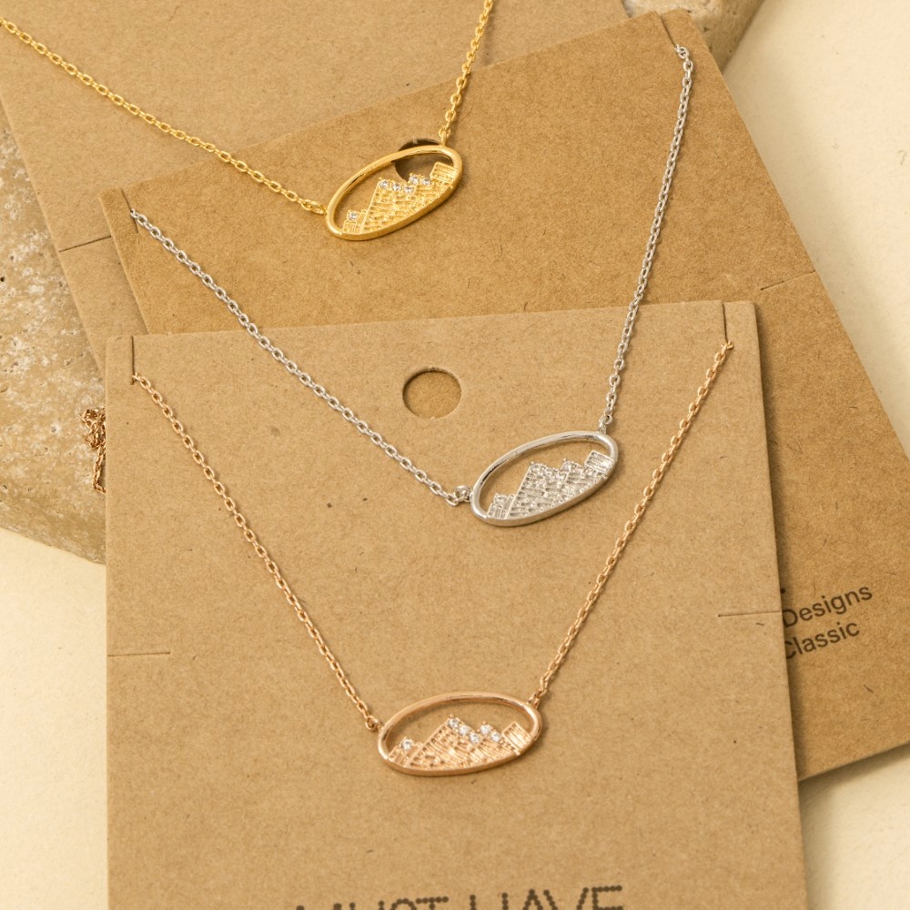 Oval Mountain Range Charm Necklace