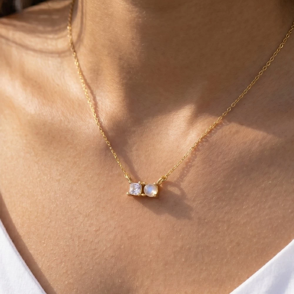 Dainty Moonstone Charm Necklace