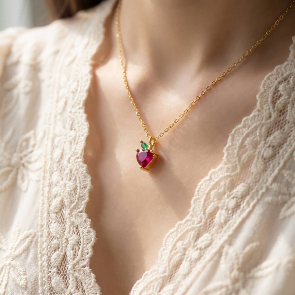 Strawberry Heart Pendant Necklace