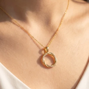 Gold Dipped Dainty Circle Twist Pendant Necklace