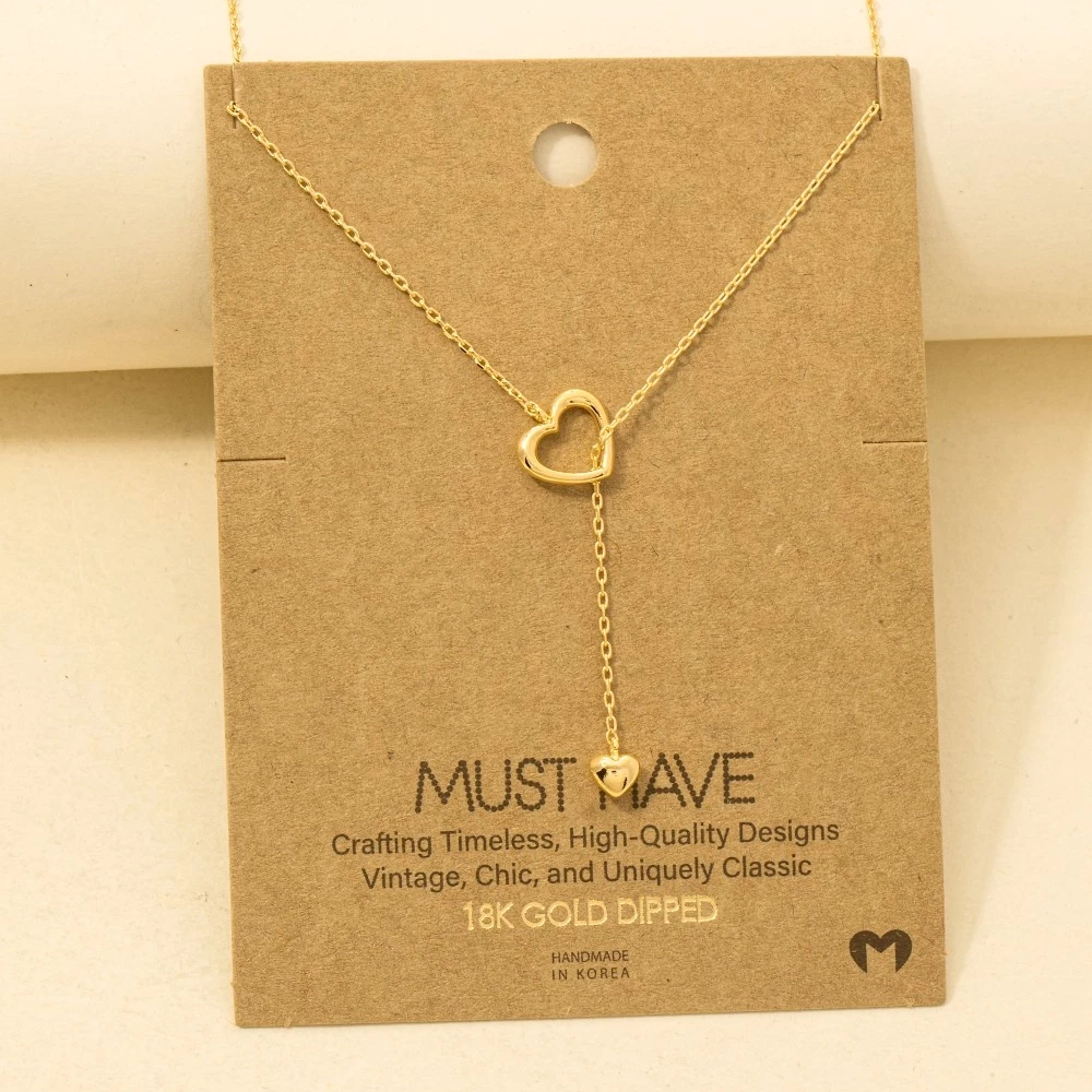 Gold Dipped Dainty Heart Lariat Necklace