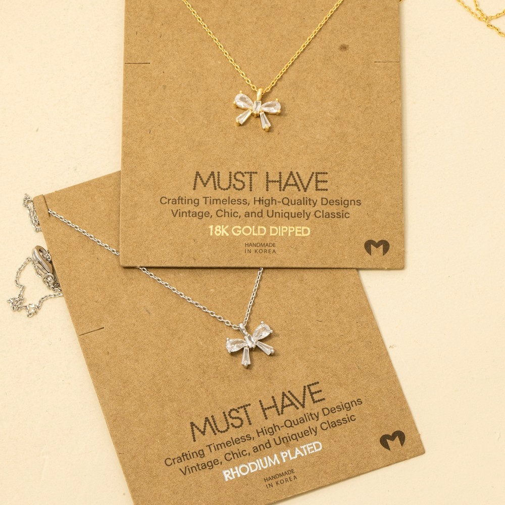 Rhinestone Ribbon Bow Pendant Necklace