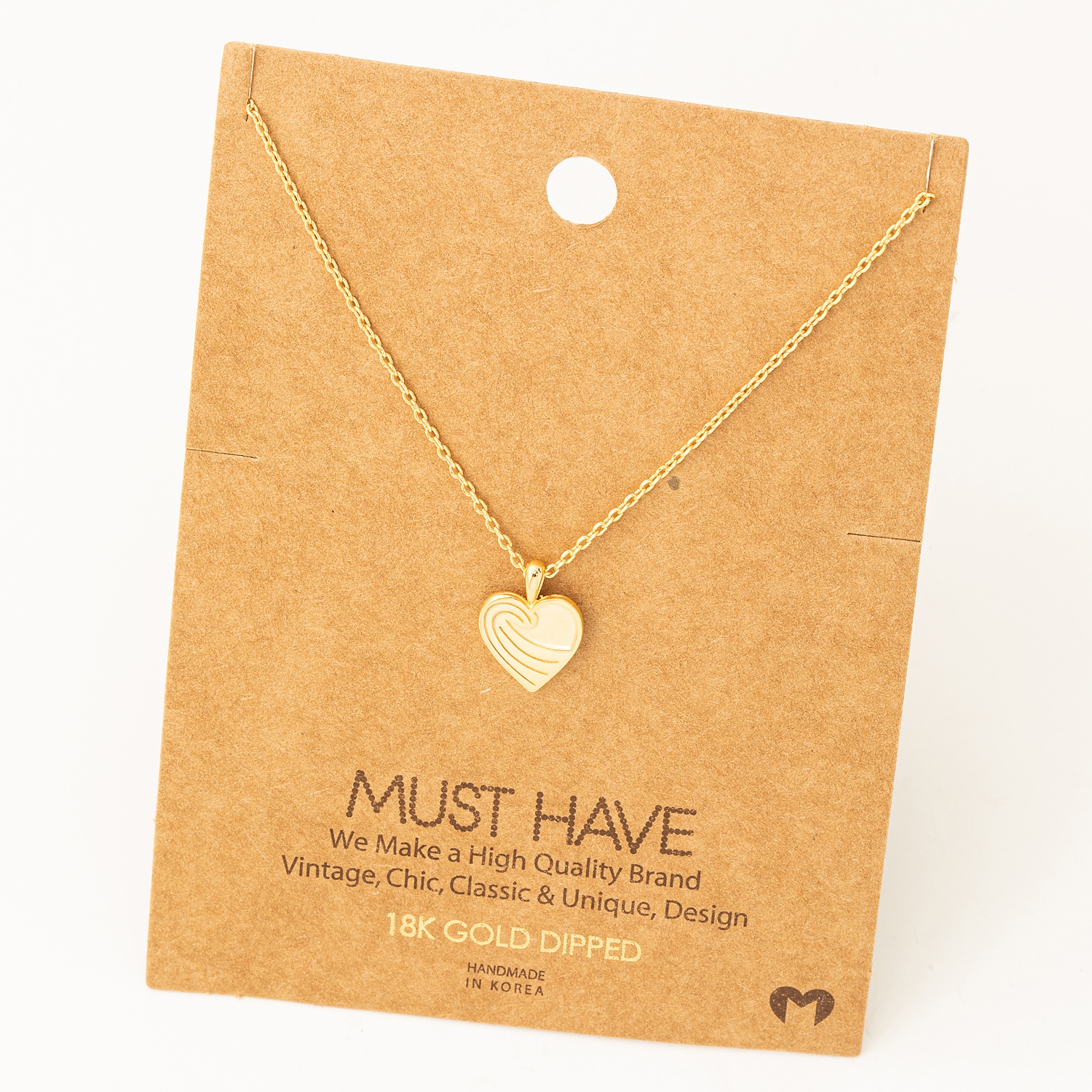 Gold Dipped Heart Wave Pendant Necklace