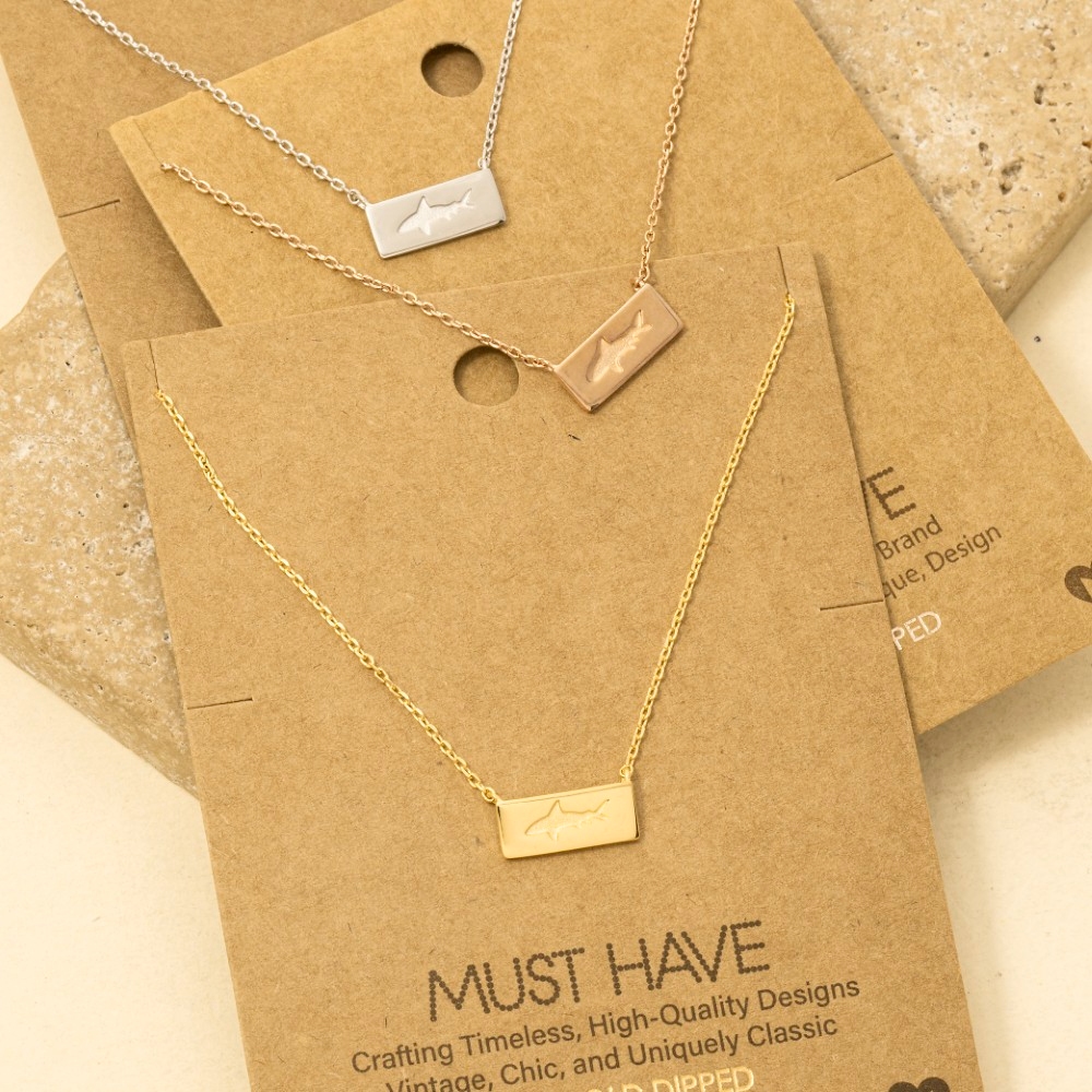Rectangle Bar Shark Pendant Necklace