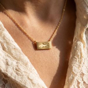 Rectangle Bar Shark Pendant Necklace