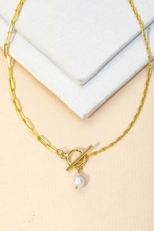 Toggle Chain Pearl Charm Necklace