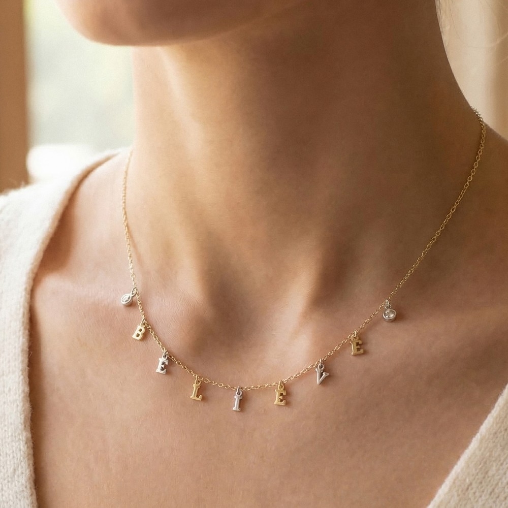 Sterling Silver Believe Charm Necklace