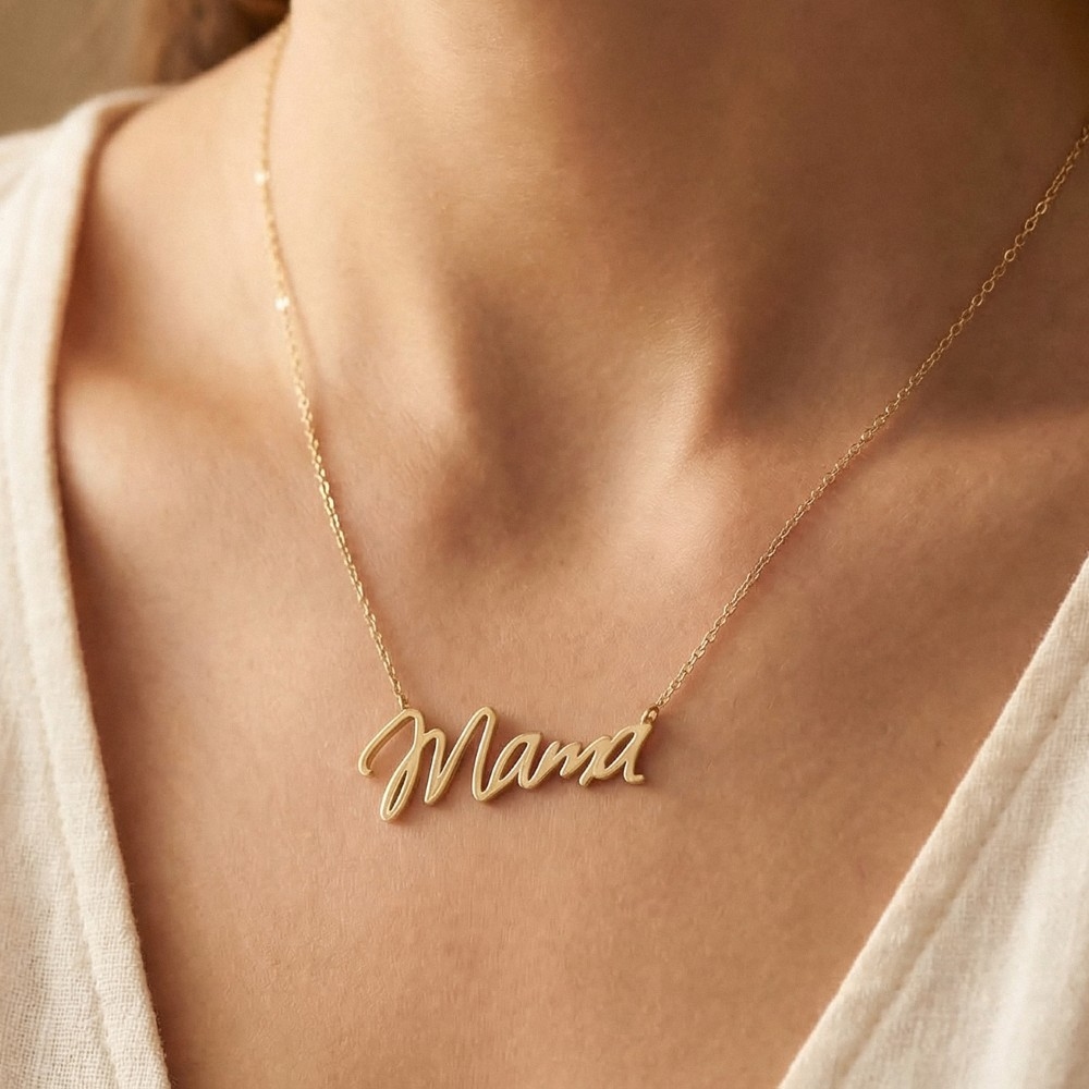 Sterling Silver Mama Print Necklace