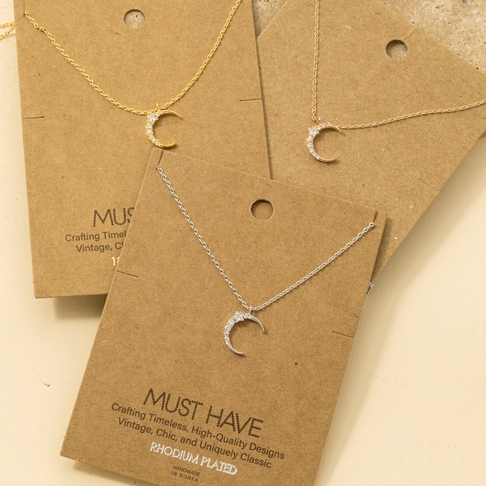 Pave Crescent Moon Pendant Necklace