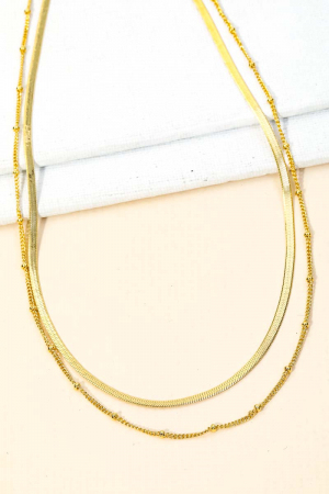Double Layered Herringbone Chain Link Necklace