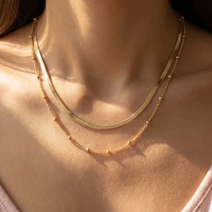 Double Chain Herringbone Satellite Necklace