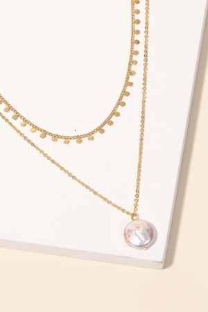 Dainty Layered Chain Pearl Charm Necklace