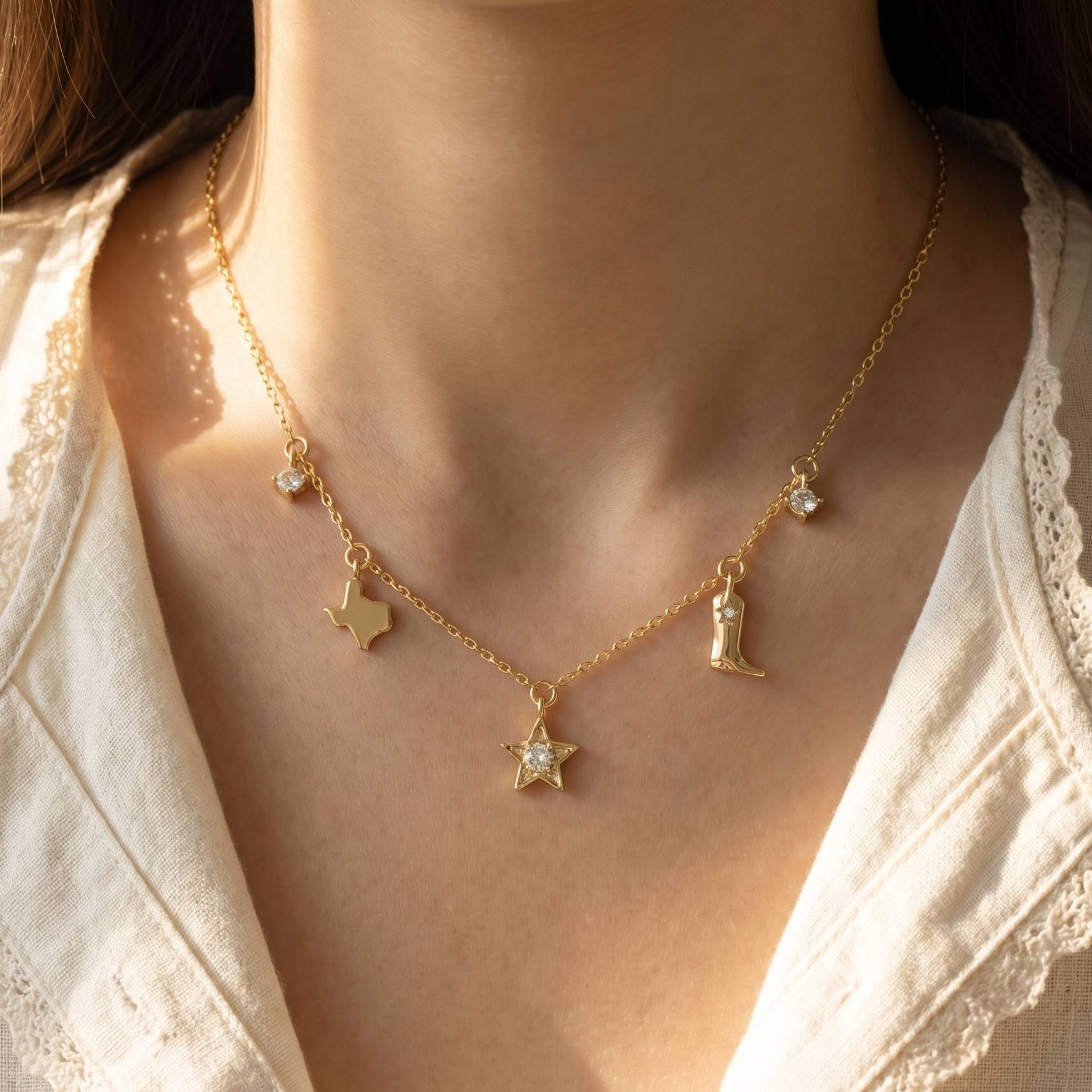 Texas Star Boots Western Station Necklace