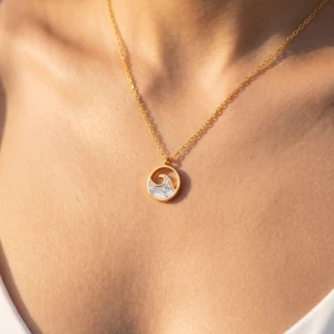 Gold Dipped Wave Enamel Circle Pendant Necklace