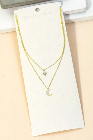 Sterling Silver Moon Star Layered Necklace