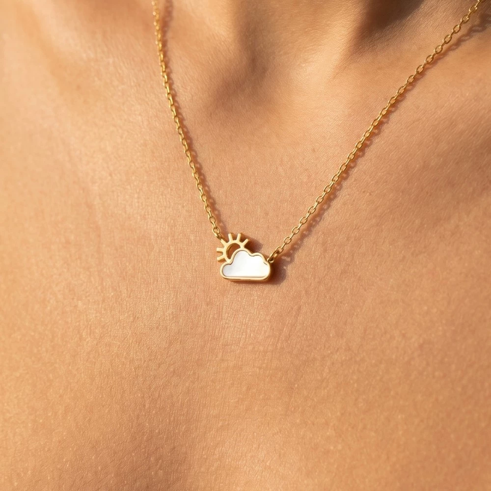 Gold Dipped Cloud Sun Pendant Necklace