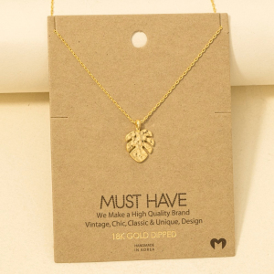 Hammered Monstera Leaf Pendant Necklace