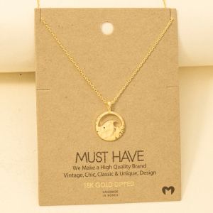 Hammered Wave Coin Pendant Necklace