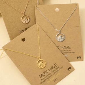 Hammered Wave Coin Pendant Necklace