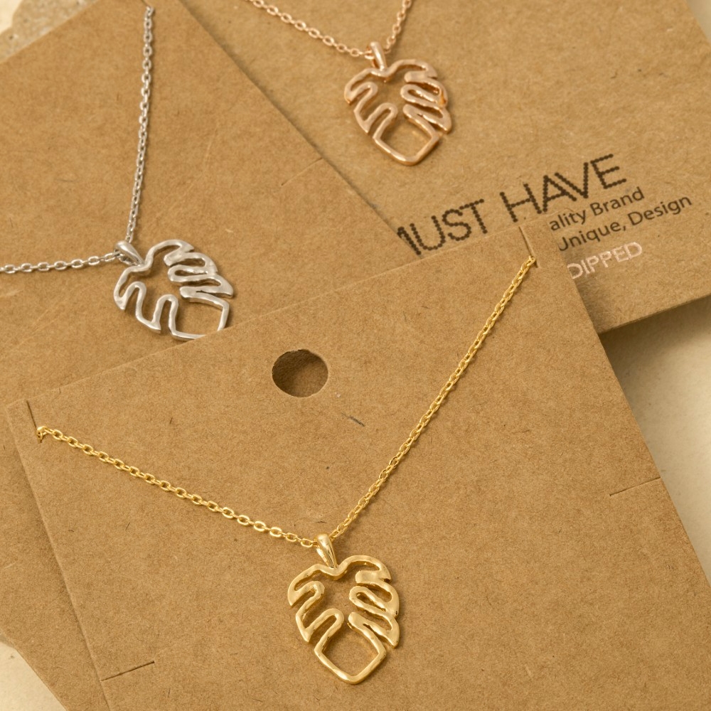 Monstera Cutout Pendant Necklace