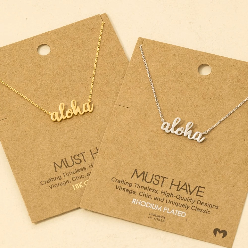 Handwritten Aloha Print Charm Necklace