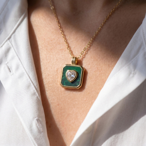Sterling Silver Square Enamel Heart Pendant Necklace