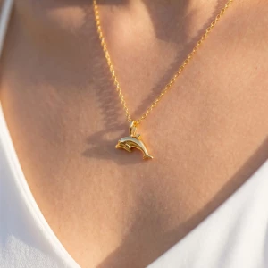 Gold Dipped Dolphin Charm Pendant Necklace