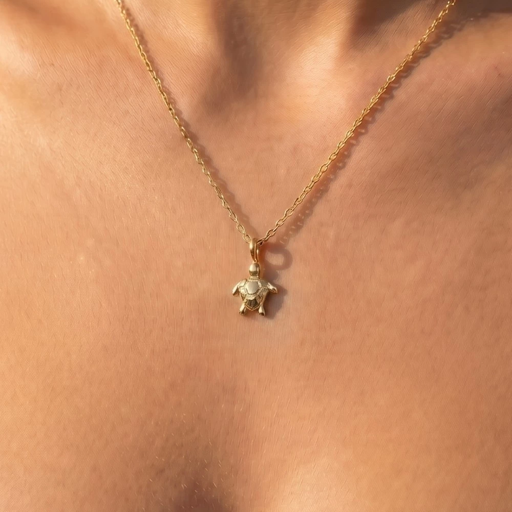 Gold Dipped Turtle Pendant Necklace