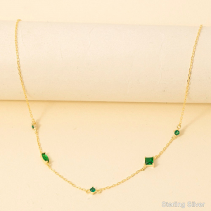 Sterling Silver Mixed Cz Gems Chain Necklace